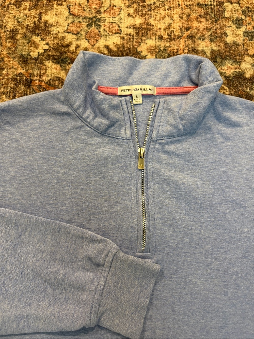 Peter Millar Men's soft Blue Quarter-Zip Sweater size large